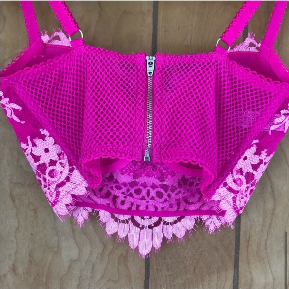 VICTORIA’S SECRET Dream Angels Eyelash Bra Floral Lace Long Line Demi Pink 36D - Picture 11 of 15
